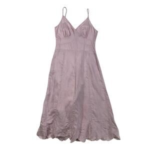 90s Off Purple Lavender Linen Floral Garden Dress Sleeveless